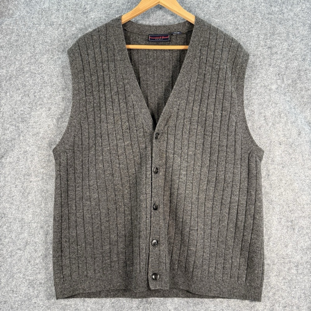Preswick‎ & Moore Sport Wool Sweater Mens XL Gray Ribbed Cardigan Button Grandpa